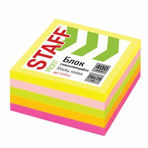 {{photo.Alt || photo.Description || 'Блок самоклеящийся (стикеры) STAFF НЕОНОВЫЙ, 76х76 мм, 400 листов, 5 цветов, 129351'}}