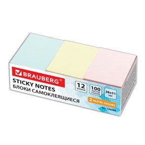 {{photo.Alt || photo.Description || 'Блоки самоклеящиеся (стикеры) BRAUBERG, ПАСТЕЛЬНЫЕ 38х51 мм, 100 листов, НАБОР 12 шт., 3 цвета, 126689'}}