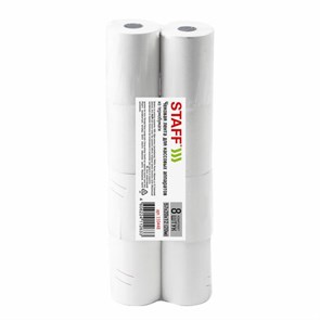 {{photo.Alt || photo.Description || 'Чековая лента ТЕРМОБУМАГА 57 мм (диаметр 40 - 43 мм, длина 20 м, втулка 12 мм) КОМПЛЕКТ 8 шт., STAFF, 110448'}}