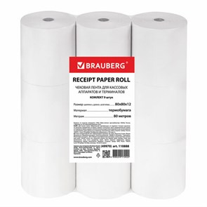 {{photo.Alt || photo.Description || 'Чековая лента ТЕРМОБУМАГА 80 мм (диаметр 72 мм, длина 80 м, втулка 12 мм) КОМПЛЕКТ 9 шт., BRAUBERG, 110888'}}