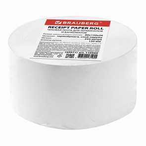 {{photo.Alt || photo.Description || 'Чековая лента ТЕРМОБУМАГА 80 мм (диаметр 150 мм, длина 244 м, втулка 26 мм) слой наружу, BRAUBERG, 110560'}}