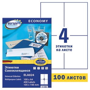 {{photo.Alt || photo.Description || 'Этикетка самоклеящаяся 105х148 мм, 4 этикетки, белая, 70 г/м2, 100 л., Avery, Европа-100, ELA024'}}