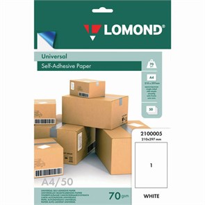 {{photo.Alt || photo.Description || 'Этикетка самоклеящаяся 210х297 мм, 1 этикетка, белая, 70 г/м2, 50 листов, LOMOND, 2100005'}}