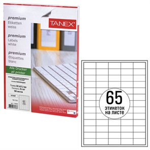 {{photo.Alt || photo.Description || 'Этикетка самоклеящаяся 38,1х21,2 мм, 65 этикеток, белая, 70 г/м2, 100 листов, TANEX, сырье Финляндия, 114549, TW-2165'}}