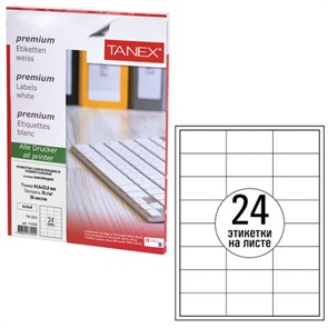 {{photo.Alt || photo.Description || 'Этикетка самоклеящаяся 64,6х33,8 мм, 24 этикетки, белая 70 г/м2, 50 листов, TANEX, сырье Финляндия, 114538, TW-2533'}}