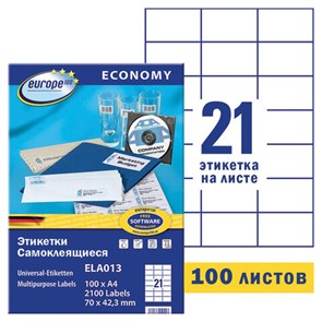 {{photo.Alt || photo.Description || 'Этикетка самоклеящаяся 70х42,3 мм, 21 этикетка, белая, 70 г/м2, 100 л., Avery, Европа-100, ELA013'}}