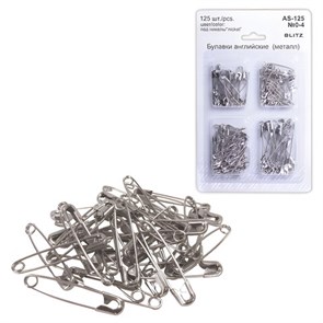 Булавки английские BLITZ, набор 125 шт., размер 0-4, никелированные, блистер, AS-125 224536