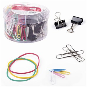 {{photo.Alt || photo.Description || 'Набор BRAUBERG, зажимы 19 мм/15 шт., скрепки 28 мм/145 шт. и 50 мм/50 шт., резинки 40 шт., 223515'}}