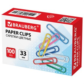 {{photo.Alt || photo.Description || 'Скрепки BRAUBERG, 33 мм, цветные, 100 шт., в картонной коробке, 270444'}}