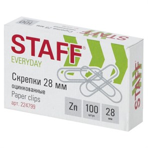 {{photo.Alt || photo.Description || 'Скрепки STAFF &quot;EVERYDAY&quot;, 28 мм, оцинкованные, 100 шт., в картонной коробке, Россия, 224799'}}