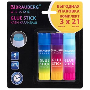 {{photo.Alt || photo.Description || 'Клей-карандаш 21 г, ВЫГОДНАЯ УПАКОВКА, BRAUBERG &quot;Grade&quot;, 3 штуки на блистере, PVP-основа, 271248'}}