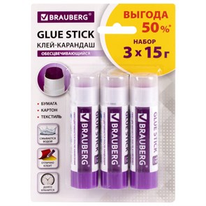 {{photo.Alt || photo.Description || 'Клей-карандаш обесцвечивающийся BRAUBERG 15 г, 3 штуки на блистере, 229473'}}