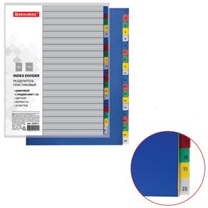 {{photo.Alt || photo.Description || 'Разделитель пластиковый BRAUBERG, А4, 20 листов, цифровой 1-20, оглавление, цветной, РОССИЯ, 225611'}}