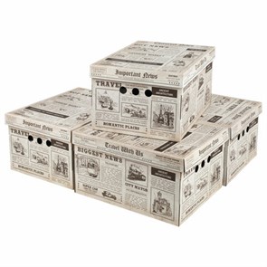 {{photo.Alt || photo.Description || 'Короб для хранения из плотного микрогофрокартона 330х250х185 мм, КОМПЛЕКТ 4 шт., BRAUBERG HOME &quot;Газета&quot;, 271814'}}