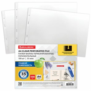 {{photo.Alt || photo.Description || 'Папки-файлы перфорированные горизонтальной ориентации А4 BRAUBERG, КОМПЛЕКТ 100 шт., 35 мкм, 271829'}}