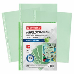 {{photo.Alt || photo.Description || 'Папки-файлы перфорированные ЗЕЛЕНЫЕ А4 BRAUBERG, комплект 100 шт., гладкие, 35 мкм, 272676'}}