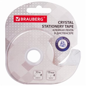 {{photo.Alt || photo.Description || 'Клейкая лента канцелярская 19 мм х 33 м КРИСТАЛЬНАЯ, в диспенсере, BRAUBERG, 228760'}}