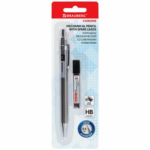 {{photo.Alt || photo.Description || 'Карандаш механический 0,5 мм + грифели HB 12 штук на блистере, BRAUBERG &quot;CHROME&quot;, 181969'}}