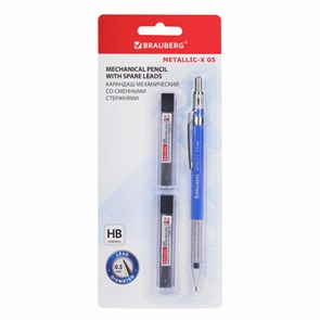 {{photo.Alt || photo.Description || 'Карандаш механический 0,5 мм + грифели HB 24 штуки на блистере, BRAUBERG &quot;METALLIC-X 05&quot;, металлические детали, 181965'}}