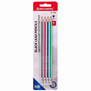 {{photo.Alt || photo.Description || 'Набор карандашей чернографитных BRAUBERG &quot;G-100&quot; 4 шт., HB, с ластиком, корпус ассорти, 181715'}}