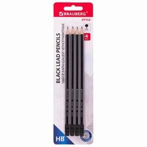 {{photo.Alt || photo.Description || 'Набор карандашей чернографитных BRAUBERG &quot;Style&quot; 4 шт., HB, с ластиком, корпус черно-серый, 181718'}}