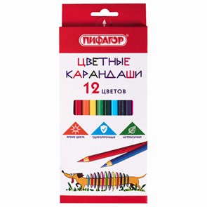 {{photo.Alt || photo.Description || 'Карандаши цветные ПИФАГОР &quot;Веселая такса&quot;, 12 цветов, шестигранные, натуральное дерево, 181806'}}