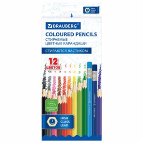 {{photo.Alt || photo.Description || 'Карандаши цветные стираемые с ластиком BRAUBERG ERASABLE, 12 цветов, шестигранные, грифель 3 мм, натуральное дерево, 181932'}}