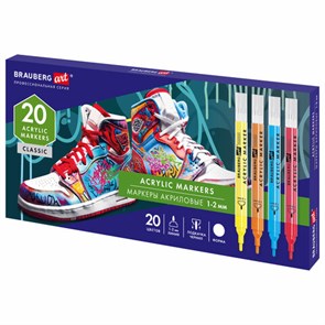 {{photo.Alt || photo.Description || 'Маркеры акриловые для рисования и хобби, 20 ярких цветов, линия 1-2 мм, BRAUBERG ART CLASSIC, 152524'}}