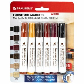 {{photo.Alt || photo.Description || 'Маркеры для ремонта мебели и изделий из дерева, 6 ЦВЕТОВ, BRAUBERG WOOD, 152203'}}