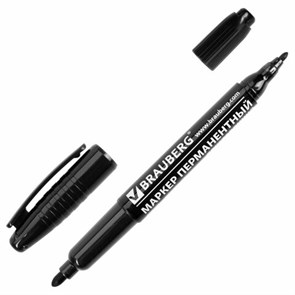 {{photo.Alt || photo.Description || 'Маркер перманентный двусторонний BRAUBERG, ЧЕРНЫЙ, круглый наконечник, 2/4 мм, 150836'}}