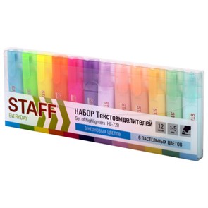 {{photo.Alt || photo.Description || 'Набор текстовыделителей 12 ЦВЕТОВ, STAFF &quot;EVERYDAY HL-720&quot;, 6 неоновых цветов + 6 пастельных цветов, линия 1-5 мм, 152557'}}