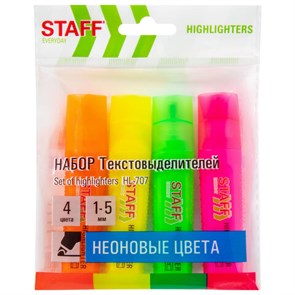 {{photo.Alt || photo.Description || 'Набор текстовыделителей 4 НЕОНОВЫХ ЦВЕТА, STAFF &quot;EVERYDAY HL-707&quot;, линия 1-5 мм, скошенный наконечник, 152548'}}