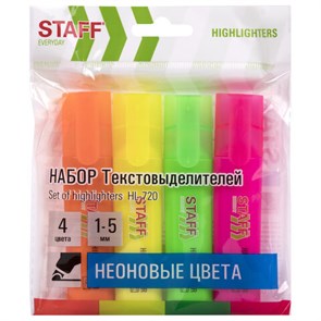 {{photo.Alt || photo.Description || 'Набор текстовыделителей 4 НЕОНОВЫХ ЦВЕТА, STAFF &quot;EVERYDAY HL-720&quot;, линия 1-5 мм, скошенный наконечник, 152555'}}