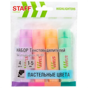 {{photo.Alt || photo.Description || 'Набор текстовыделителей 4 ПАСТЕЛЬНЫХ ЦВЕТА, STAFF &quot;EVERYDAY HL-707&quot;, линия 1-5 мм, скошенный наконечник, 152549'}}