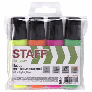 {{photo.Alt || photo.Description || 'Набор текстовыделителей STAFF &quot;EVERYDAY&quot; HL-638, 4 шт., АССОРТИ, линия 1-5 мм, 151643'}}