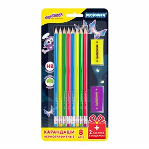 {{photo.Alt || photo.Description || 'Набор ЮНЛАНДИЯ &quot;Неончики&quot;, 8 карандашей чернографитных HB + 2 ластика, блистер, 181783'}}