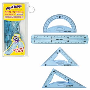 {{photo.Alt || photo.Description || 'Набор чертежный малый гибкий ЮНЛАНДИЯ &quot;FLEX&quot; (линейка 15 см, 2 треугольника, транспортир), пенал, 210681'}}