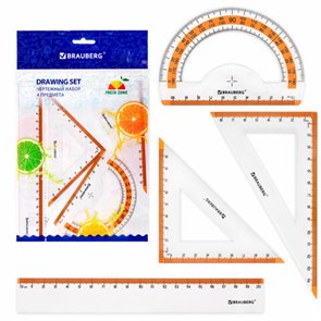 {{photo.Alt || photo.Description || 'Набор чертежный средний BRAUBERG &quot;FRESH ZONE&quot; (линейка 20 см, 2 треугольника, транспортир), оранжевая шкала, 210763'}}