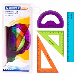 {{photo.Alt || photo.Description || 'Набор чертежный средний BRAUBERG &quot;FRUITY&quot; (линейка 20 см, 2 треугольника, транспортир), ассорти, пенал, 210771'}}