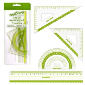 {{photo.Alt || photo.Description || 'Набор чертежный ЮНЛАНДИЯ &quot;ГЕОМЕТРИЯ&quot; (линейка 18 см, 2 треугольника, транспортир), зеленая шкала, 210740'}}