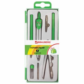 {{photo.Alt || photo.Description || 'Готовальня BRAUBERG &quot;Klasse&quot;, 7 предметов: циркуль+кронциркуль, рейсфедер + держатель, 2 вставки, грифель, 210344'}}