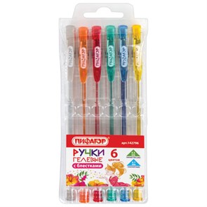 {{photo.Alt || photo.Description || 'Ручки гелевые ПИФАГОР, НАБОР 6 ЦВЕТОВ, БЛЕСТКИ, корпус прозрачный, узел 0,7 мм, линия письма 0,5 мм, 142796'}}