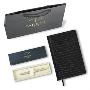 {{photo.Alt || photo.Description || 'Ручка перьевая PARKER &quot;Jotter Core Stainless Steel GT&quot;, ежедневник А5 черный, пакет, 880902'}}