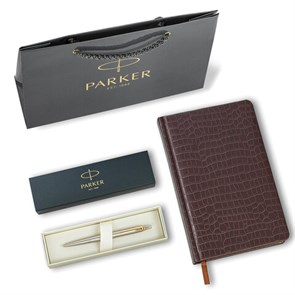 {{photo.Alt || photo.Description || 'Ручка шариковая PARKER &quot;Jotter Core Stainless Steel GT&quot;, ежедневник А5 коричневый, пакет, 880890'}}