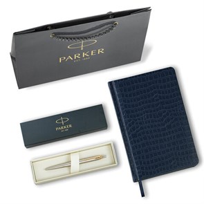 {{photo.Alt || photo.Description || 'Ручка шариковая PARKER &quot;Jotter Core Stainless Steel GT&quot;, ежедневник А5 синий, пакет, 880889'}}