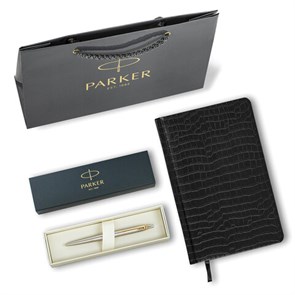 {{photo.Alt || photo.Description || 'Ручка шариковая PARKER &quot;Jotter Core Stainless Steel GT&quot;, ежедневник А5 черный, пакет, 880886'}}
