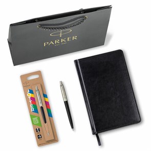 {{photo.Alt || photo.Description || 'Ручка шариковая PARKER &quot;Jotter Plastic CT&quot;, корпус черный, ежедневник А5 черный, белый срез, пакет, 880895'}}