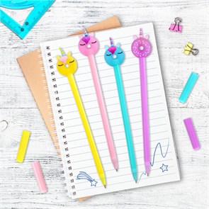 {{photo.Alt || photo.Description || 'Ручка с топпером шариковая ЮНЛАНДИЯ &quot;Единорог-пончик&quot;, корпус ассорти, СИНЯЯ, пишущий узел 0,7 мм, 143803'}}