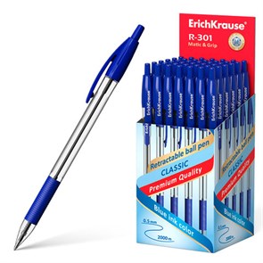 {{photo.Alt || photo.Description || 'Ручка шариковая автоматическая с грипом ERICH KRAUSE &quot;R-301 Classic&quot;, СИНЯЯ, 1,0 мм, линия письма 0,5 мм, 46758'}}