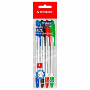 {{photo.Alt || photo.Description || 'Ручки шариковые BRAUBERG &quot;X-333&quot;, НАБОР 4 цвета, узел 0,7 мм, линия 0,35 мм, 144252'}}